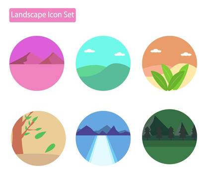 Landscape painting nature icon set sky mountain tree, सीनरी, चिह्न, स्वाभाविक रूप से, JPG, PNG and AI