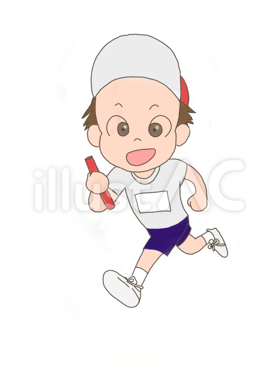 運動会 運動会,リレー,赤白帽のイラスト素材