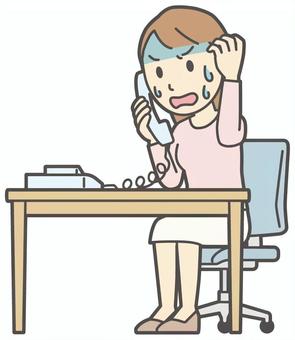  ロングヘア女性-038-全身 電話,びっくり,女性,女の子,人物,かわいい,表情,感情,落ち込む,ショックのイラスト素材