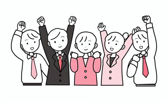 シンプルビジネス仲間（p） シンプル,ビジネス,ガッツポーズ,人,女,男,スーツ,ビジネスマン,キャリアウーマン,同僚のイラスト素材