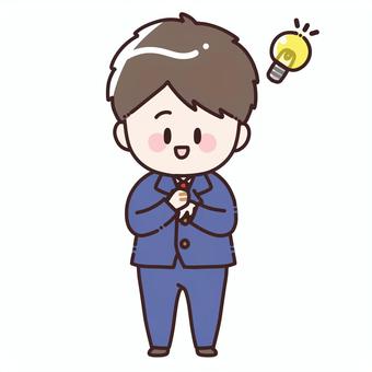 ひらめくスーツの男性のイラスト 男性,男,男の子,30代,20代,ひらめく,電球,アイデア,発見,納得のイラスト素材