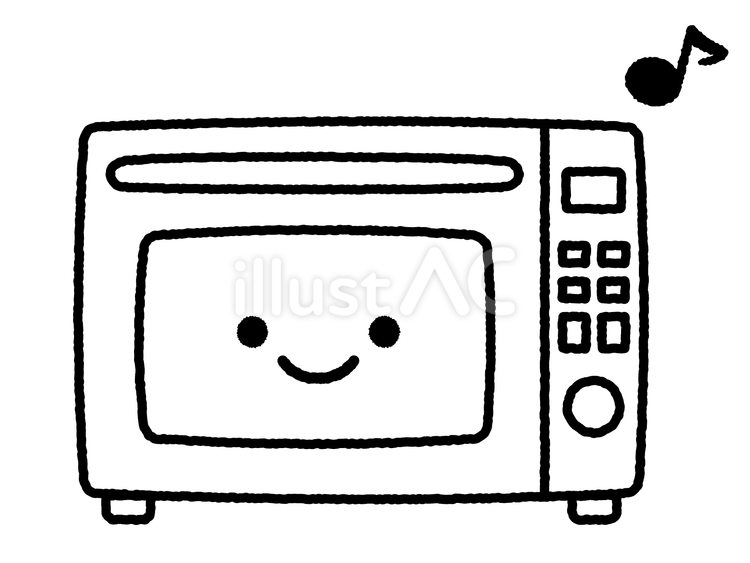かわいい手描き線画の電子レンジ／音符 電子レンジ,家電,料理のイラスト素材