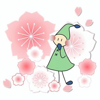 小人_和風_桜_03 小人,和風,和柄,花,春,桜,女の子,かわいい,キュート,メルヘンのイラスト素材