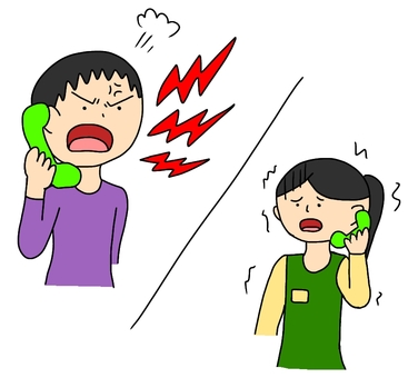 カスハラ カスハラ,クレーム,怒り,男性,店員,女性,人物,電話,手書き,ハラスメントのイラスト素材