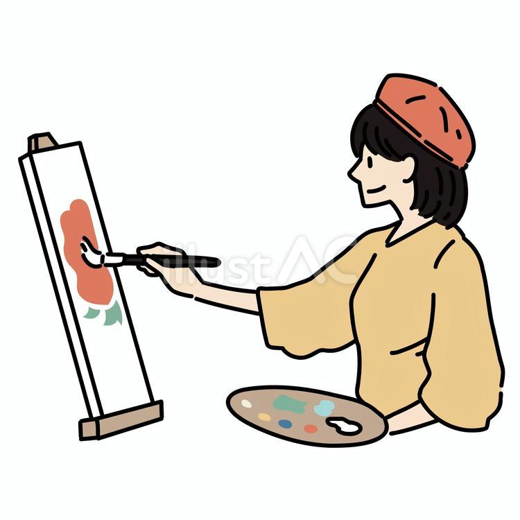 絵を描く女性 女性,笑顔,上半身のイラスト素材