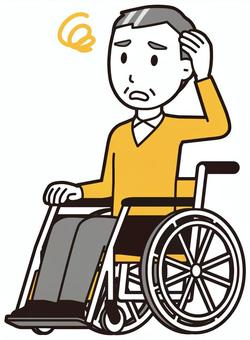 ニット中年男性(黄)-306-全身  ニット中年男性(黄)-306-全身 車いす,困った,おじさん,男性,中年,お父さん,パパ,シニア,ミドルエイジ,人物のイラスト素材