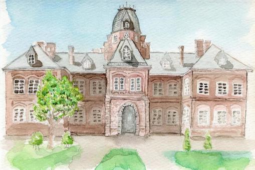 北海道庁旧本庁舎（札幌市） 道庁,北海道,札幌市,歴史的建造物,赤レンガ,ネオバロック様式,国指定重要文化財,水彩画,観光名所,明治時代のイラスト素材