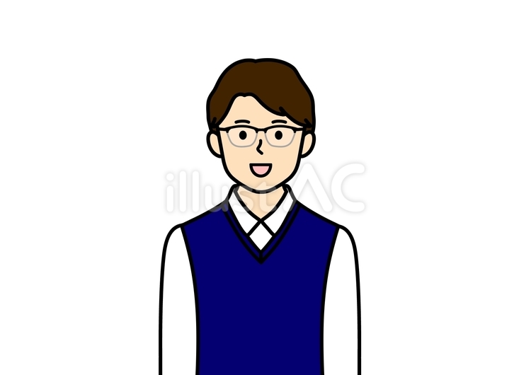 笑顔の中年（ベスト・シャツ・眼鏡）の男性 男性,ベスト,シャツのイラスト素材