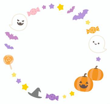 ハロウィンのかわいいフレーム05 ハロウィン,フレーム,秋,かぼちゃ,おばけ,魔女,お菓子,帽子,ジャックオーランタン,halloweenのイラスト素材