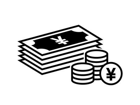 紙幣と硬貨のアイコン 日本円,現金,紙幣,硬貨,コイン,お金,札束,資産,財産,お金持ちのイラスト素材