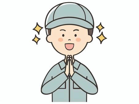 感謝する男性作業員 感謝する男性作業員 感謝,感動,感激,素敵,ワクワク,ありがとう,お礼,嬉しい,喜び,笑顔のイラスト素材