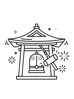 年越し 除夜の鐘,年越し,シンプル,白黒,デジタル,線画,デフォルメのイラスト素材