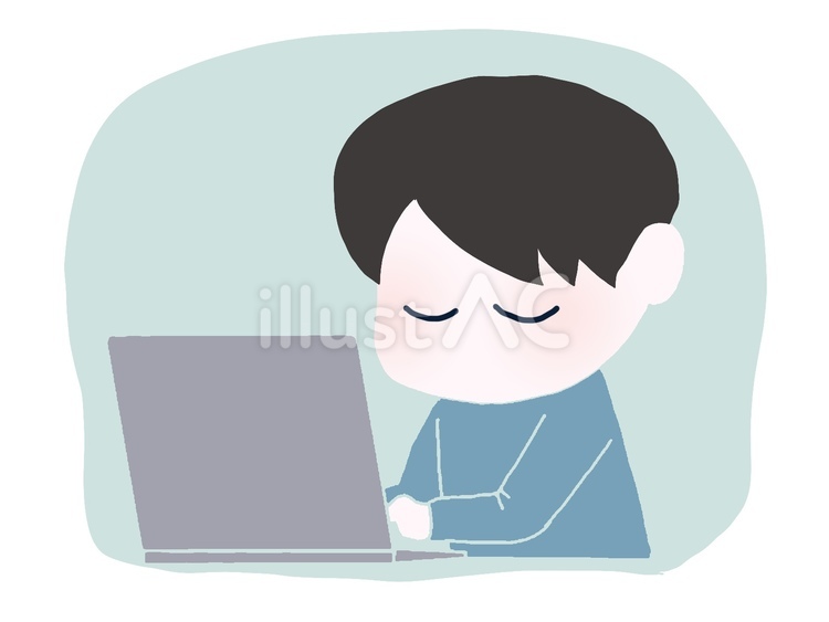 目を閉じて休む パソコン,目を閉じる,ミニキャラのイラスト素材