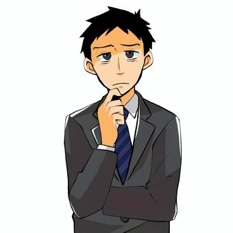 Manga-style office worker 01 Man with doubts, male, business, suit, JPG, PNG and AI