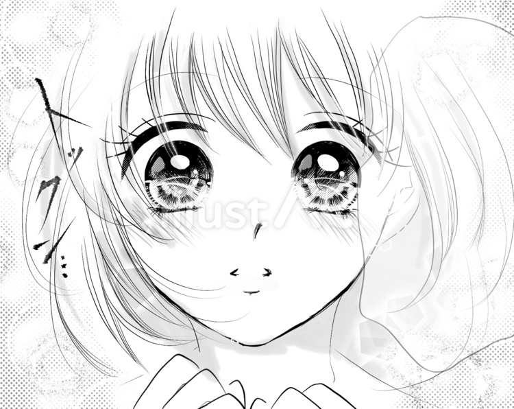 ドキドキときめくドアップ顔の女の子 少女漫画,漫画,ペン画のイラスト素材