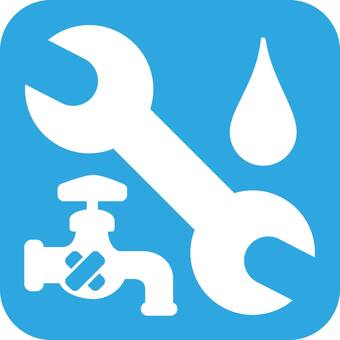 水道メンテナンスのアイコン 水道,修理,メンテナンス,修繕,スパナ,レンチ,水,工具,蛇口,水滴のイラスト素材