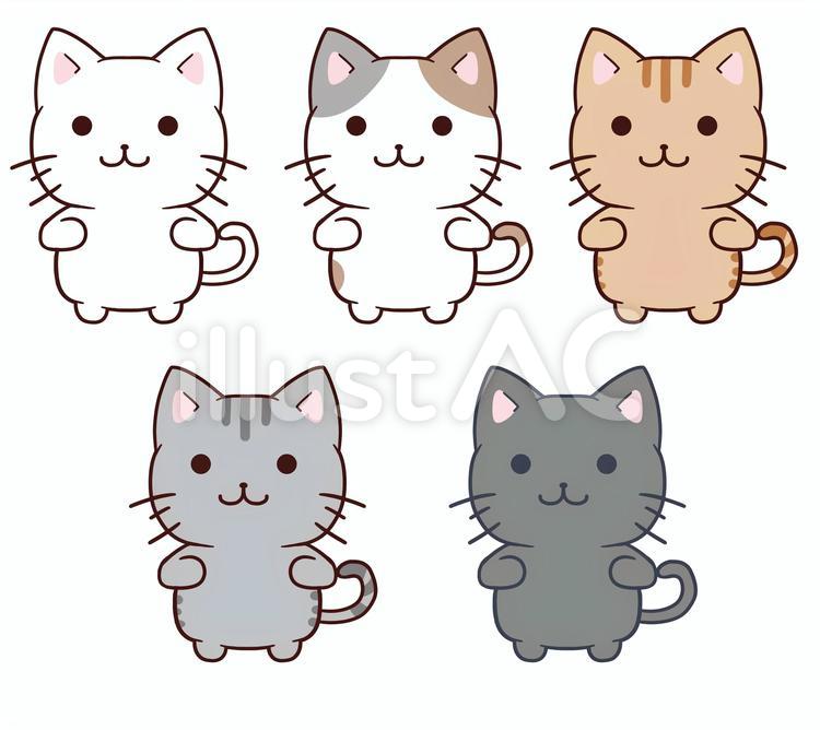 両手で気合を入れる猫セット ねこ,白猫,三毛猫のイラスト素材