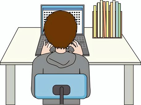 ノートパソコン男性 ノートパソコン,作業,入力,キーボード,モニター,本,机,仕事,環境,男性のイラスト素材