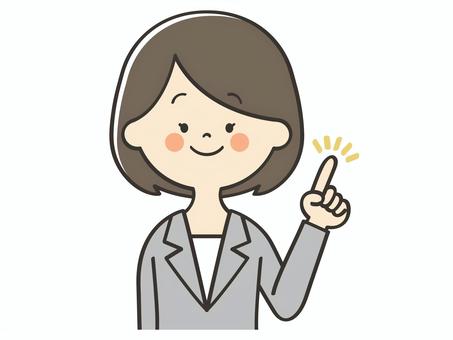 指差しするスーツ女性 笑顔,ポイント,指差し,説明,説明会,相談会,教える,解説,アドバイス,重要のイラスト素材