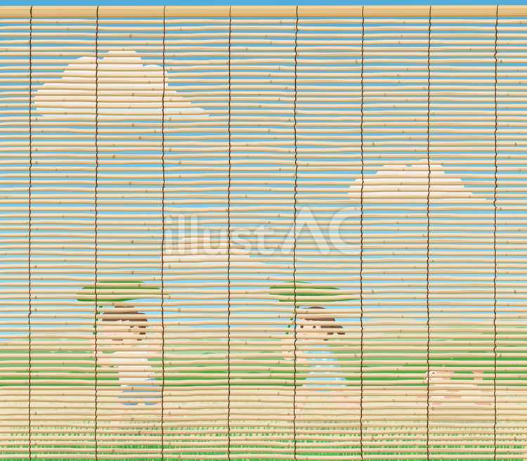 すだれから透けて見える景色 すだれ,風景,日よけのイラスト素材