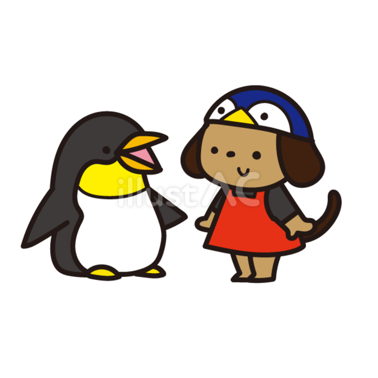 4月動物（ペンギンと犬） ペンギン,犬,ペンギンの日のイラスト素材