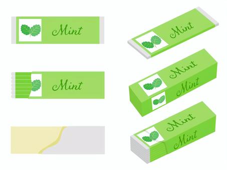 ミントの板ガムセット ガム,板ガム,ミント,ペパーミント,スペアミント,お菓子,スースー,口臭予防,スッキリ,眠気ざましのイラスト素材