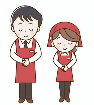 お辞儀をする店員２人 人物,お辞儀,礼,お礼,挨拶,店員,販売員,従業員,スーパー,スーパー店員のイラスト素材