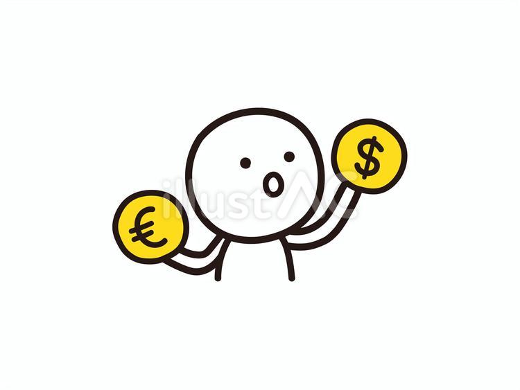 ユーロとドルを比べる棒人間のイラスト ユーロ,ドル,ユーロ高のイラスト素材