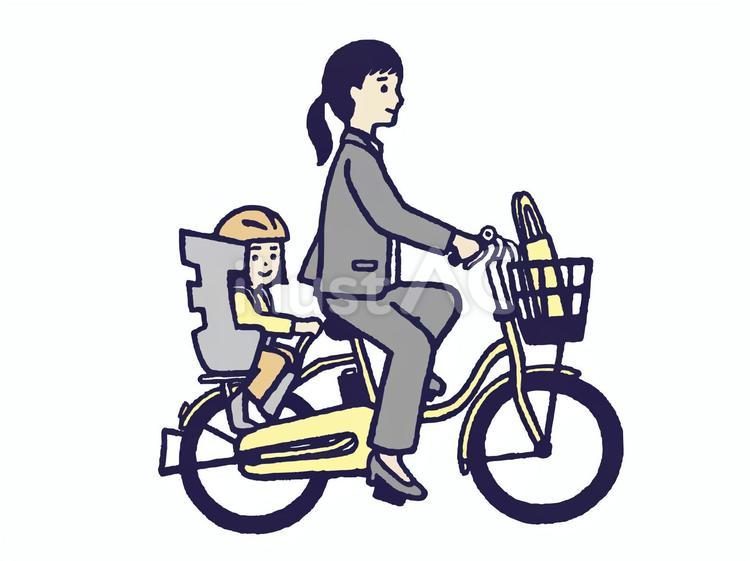 自転車に乗る母と子　スーツ 自転車,二人乗り,スーツのイラスト素材