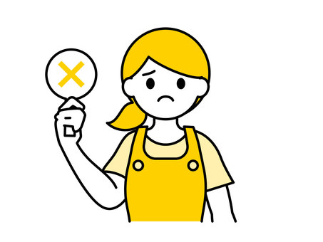 バツを見せるエプロン姿の女性02 人物,女性,エプロン,クイズ,バツ,保育士,幼稚園教諭,管理栄養士,介護福祉士,介護士のイラスト素材