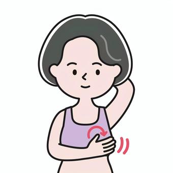 胸確認2 上半身 下着_影 GBW 女性,ミセス,ブラトップ,スポーツブラ,スポブラ,乳がん検診,乳癌,セルフチェック,自己検診,ピンクリボンのイラスト素材