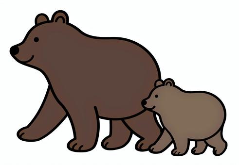 熊の親子　カラー 熊,親子,カラー,茶色,歩く,かわいい,動物,生き物,自然,野獣のイラスト素材