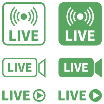 LIVEのアイコンセット 緑 live,生放送,配信,ライブ,アイコン,ストリーミング,動画,生中継,放送,本番のイラスト素材