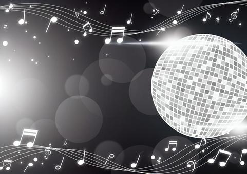 輝くミラーボールと踊るような楽譜と音符 音楽,音符,記号,楽譜,ミラーボール,光,フレア,玉ボケ,背景のイラスト素材