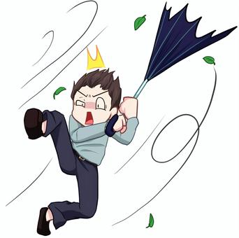 暴風に飛ばされる男性 人物,生活,全身,男性,暴風,飛ぶ,驚く,傘,素材のイラスト素材