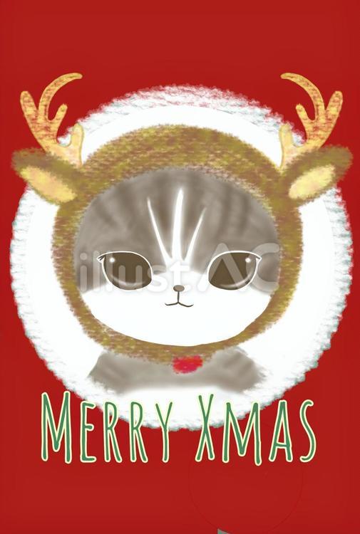 クリスマス＊トナカイの着ぐるみを着た子猫 クリスマス,カード,イラストのイラスト素材