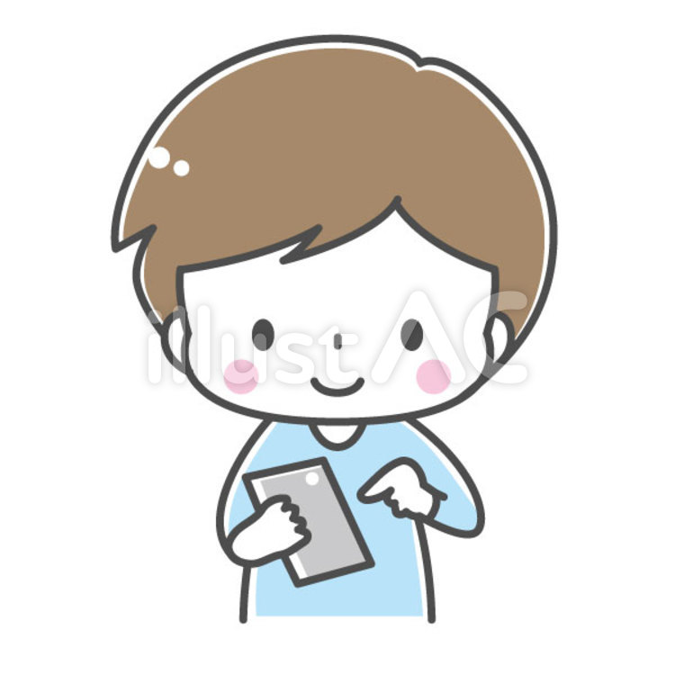 スマホを操作するかわいい男の子 スマホ,子ども,男の子のイラスト素材