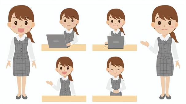 医療事務の女性のイラスト 医療事務,女性,受付,パソコン,案内,事務,事務服,制服,病院,クリニックのイラスト素材