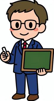 ネイビーの男性の先生です。 授業,先生,シンプル,教師,黒板,学び,勉強,指導,学習,説明のイラスト素材