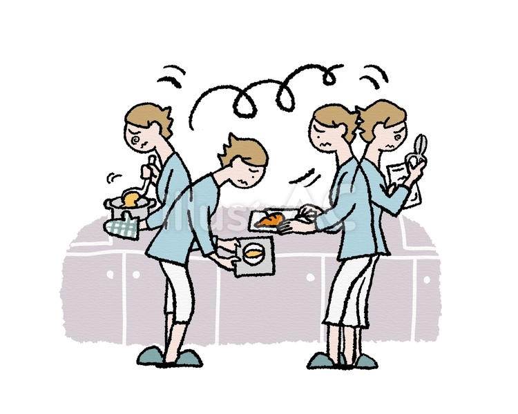 忙しく調理をする女性 調理,料理,家事のイラスト素材