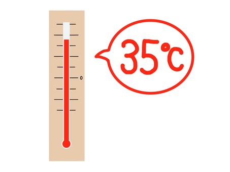 Illustration, termometre, 35 derece, aşırı sıcak gün, 