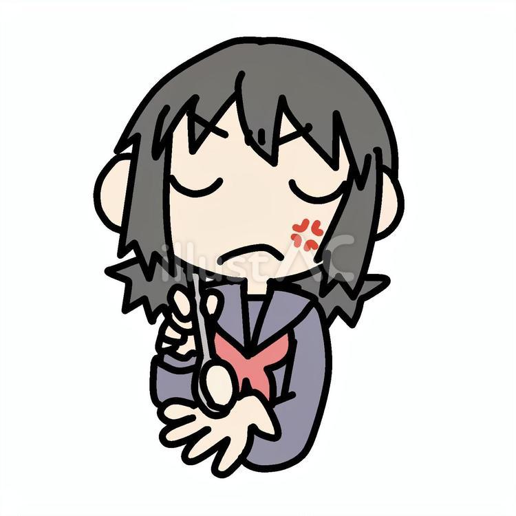 怒ってあーんしてくる学生少女 学生,あーん,怒るのイラスト素材