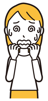  ロングヘア女性(黄)-213-バスト 混乱,女性,女の子,人物,かわいい,パニック,慌てる,焦る,ピンチ,ストレスのイラスト素材