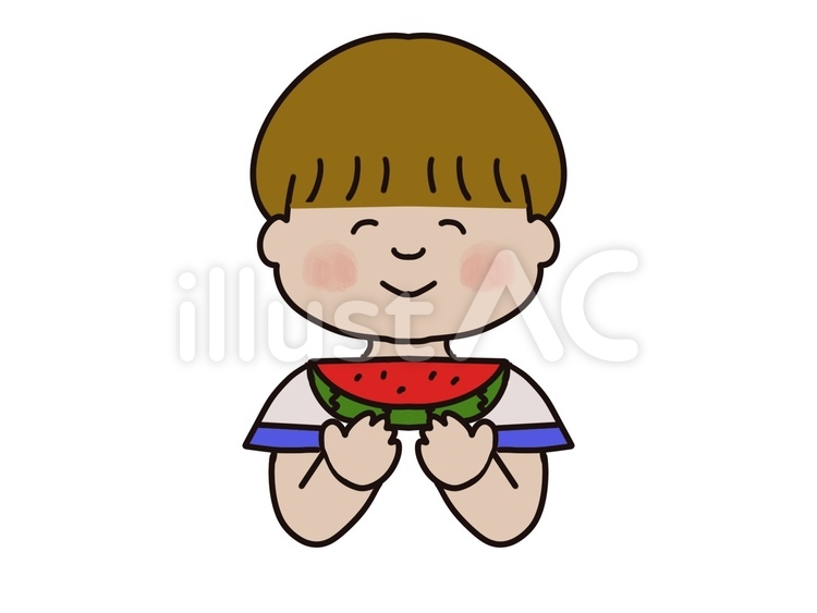 スイカを頬張る男の子 男の子,スイカ,夏のイラスト素材
