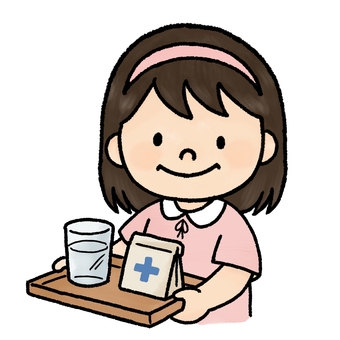 薬を運ぶ女の子 薬,運ぶ,女の子,子供,少女,幼児,児童,小学生,患者,内服薬のイラスト素材