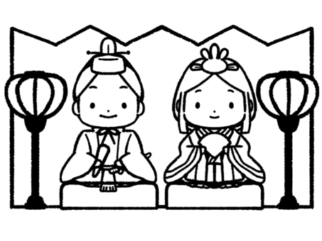 線画＊雛人形２ 雛人形,ひな祭り,お内裏様,お雛様,人形,三月,3月3日,ぼんぼり,金屏風,雛台座のイラスト素材