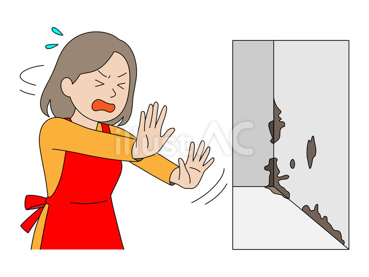 カビの繁殖に悲鳴を上げる主婦 主婦,女性,人間のイラスト素材