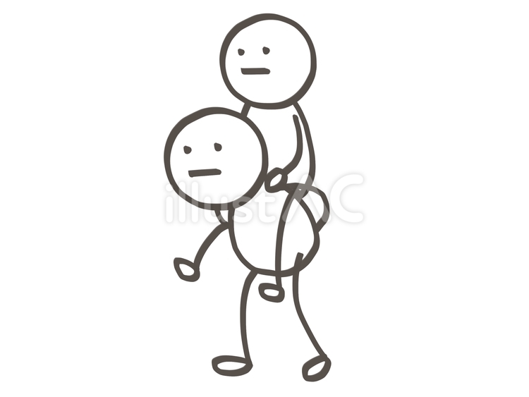 棒人間　無表情おんぶ 棒人間,人,2人のイラスト素材