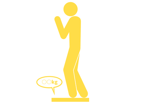 体重計に乗ってガッツポーズをする人（黄） 人,人物,ピクトグラム,全身,ガッツポーズ,体重測定,健康診断,人間ドック,ダイエット,ウエイトコントロールのイラスト素材