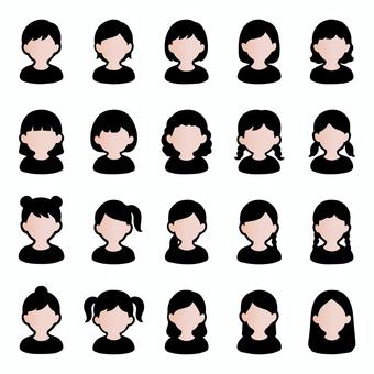 女児アイコン　顔なしヘアスタイル 女性,女子,女の子,少女,子供,児童,幼児,幼稚園,小学生,人物のイラスト素材